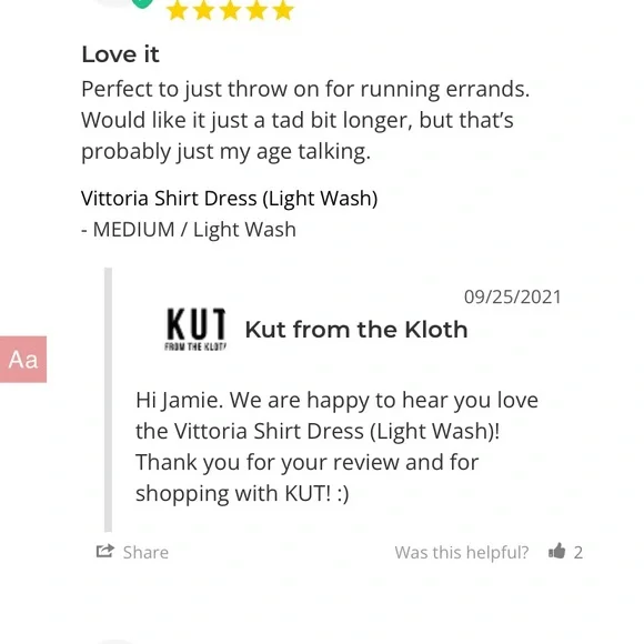 NWT KUT FROM THE KLOTH VITTORIA SHIRT DRESS
(LIGHT WASH) DENIM - Picture 7 of 8